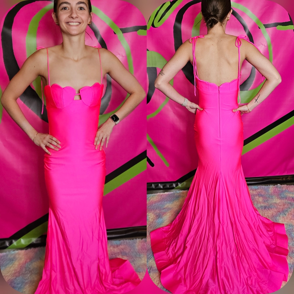 Hot Pink Scalloped Bust Mermaid Prom Dress